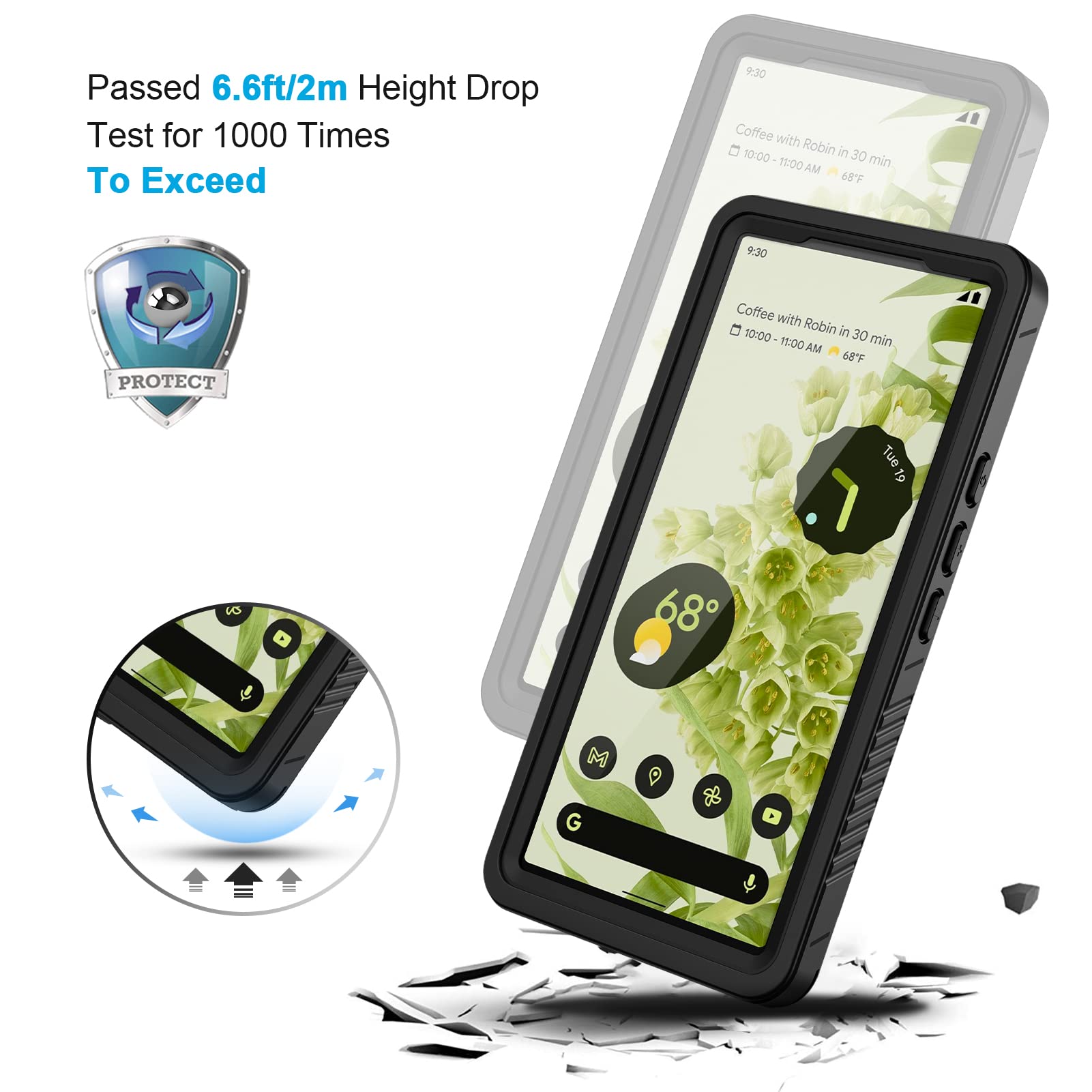 Lanhiem Pixel 6 Case, Ip68 Waterproof Dustproof Case With Built In Screen Protector, Rugged Full Body Shockproof Phone Cover For