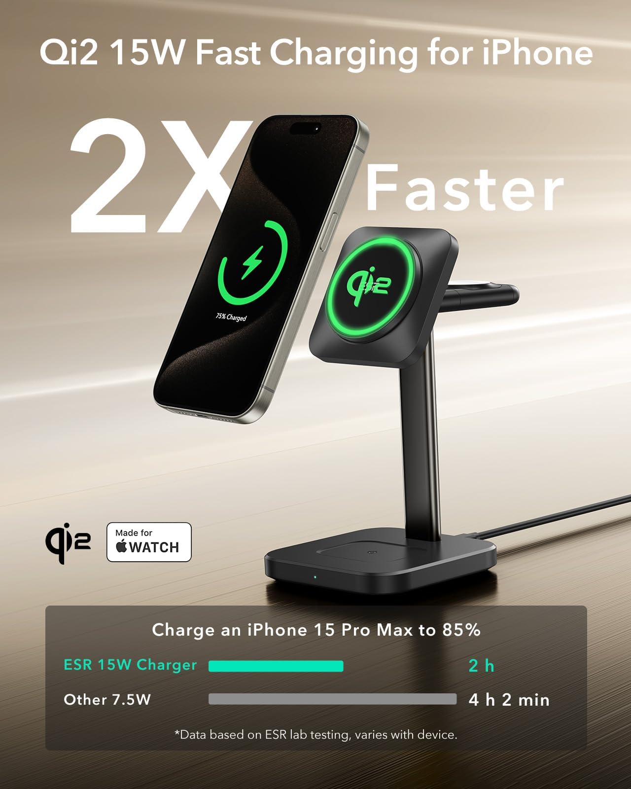 Esr Qi2 3 In 1 Wireless Charging Station, [Certified] Apple Watch Charger & 15W Qi2 Magsafe Charger Stand For Iphone, Wireless C