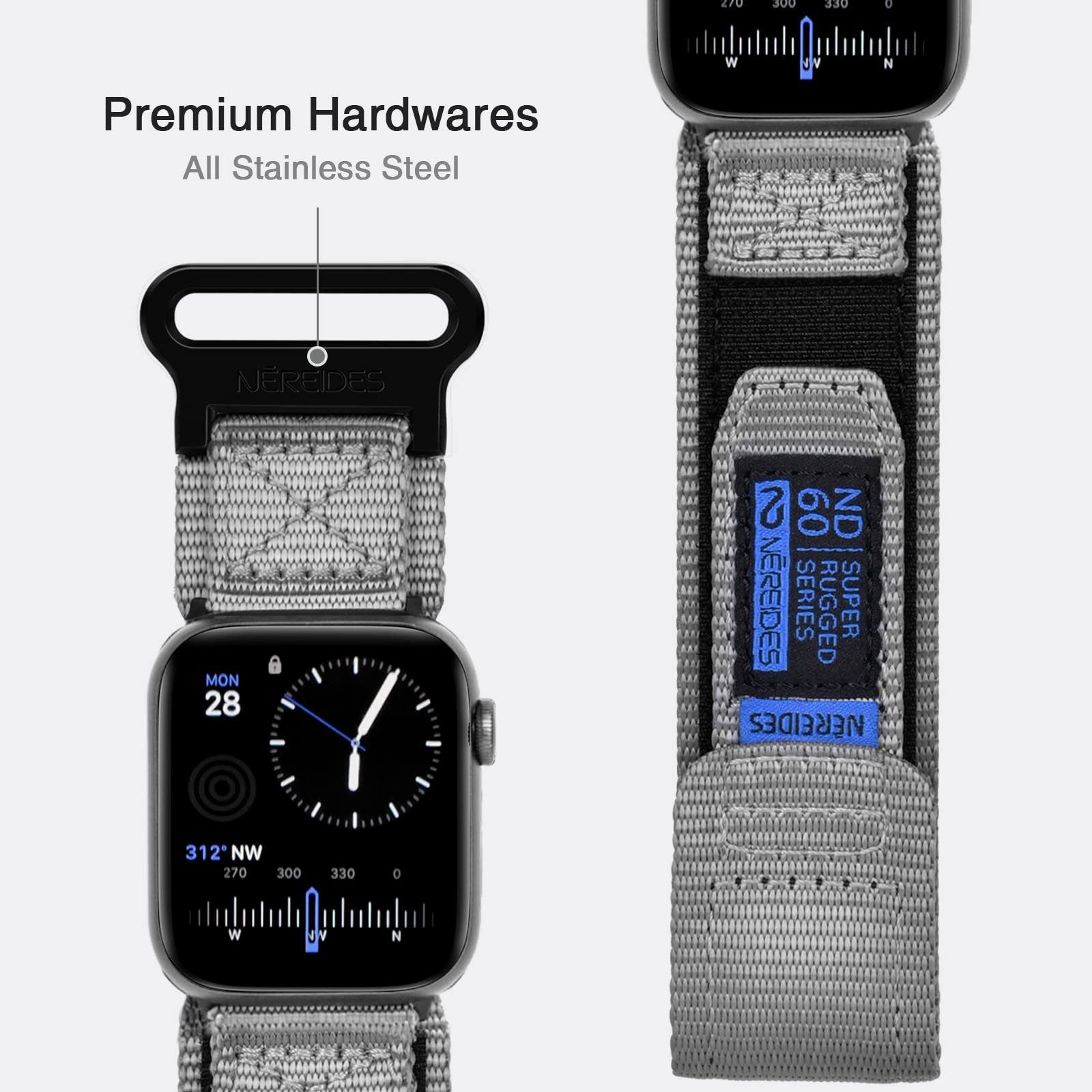 Nereides Compatible With Apple Watch Band Series 8/7/6/5/4/3/2/1/Se, Nylon Sports Strap With Woven Design For 42Mm/44Mm/45Mm 38Mm/40Mm/41Mm (42Mm/44Mm/45Mm L, Grey)