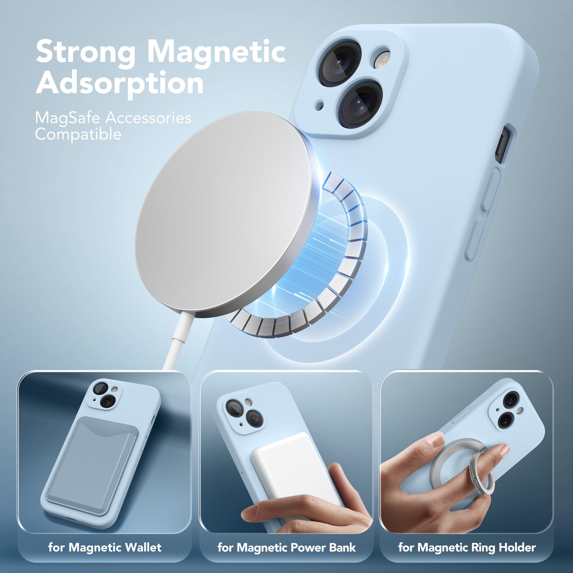 Suydanbox Magnetic For Iphone 13 Case, Compatible With Magsafe, [Full Camera Protection][2 Screen Protectors] Silicone Shockproo