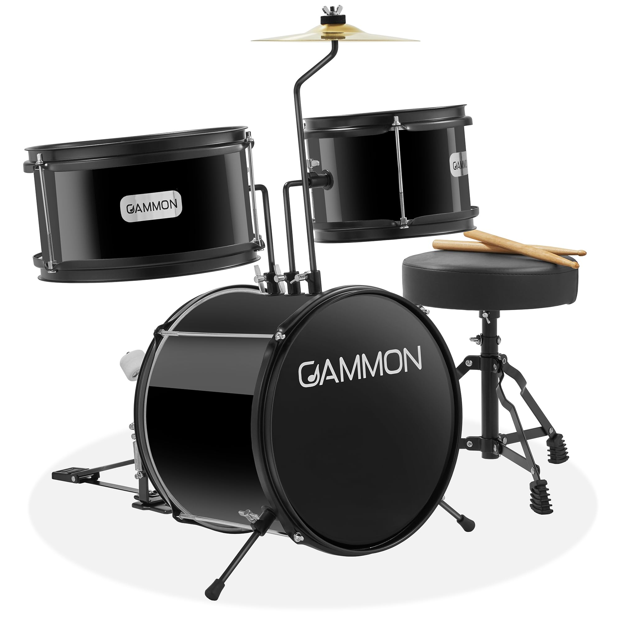 Gammon 3-Piece Junior Drum Set with Throne - Teal, Complete Beginner Kit with Bass Drum, Toms, Cymbal, Pedal, and Drumsticks