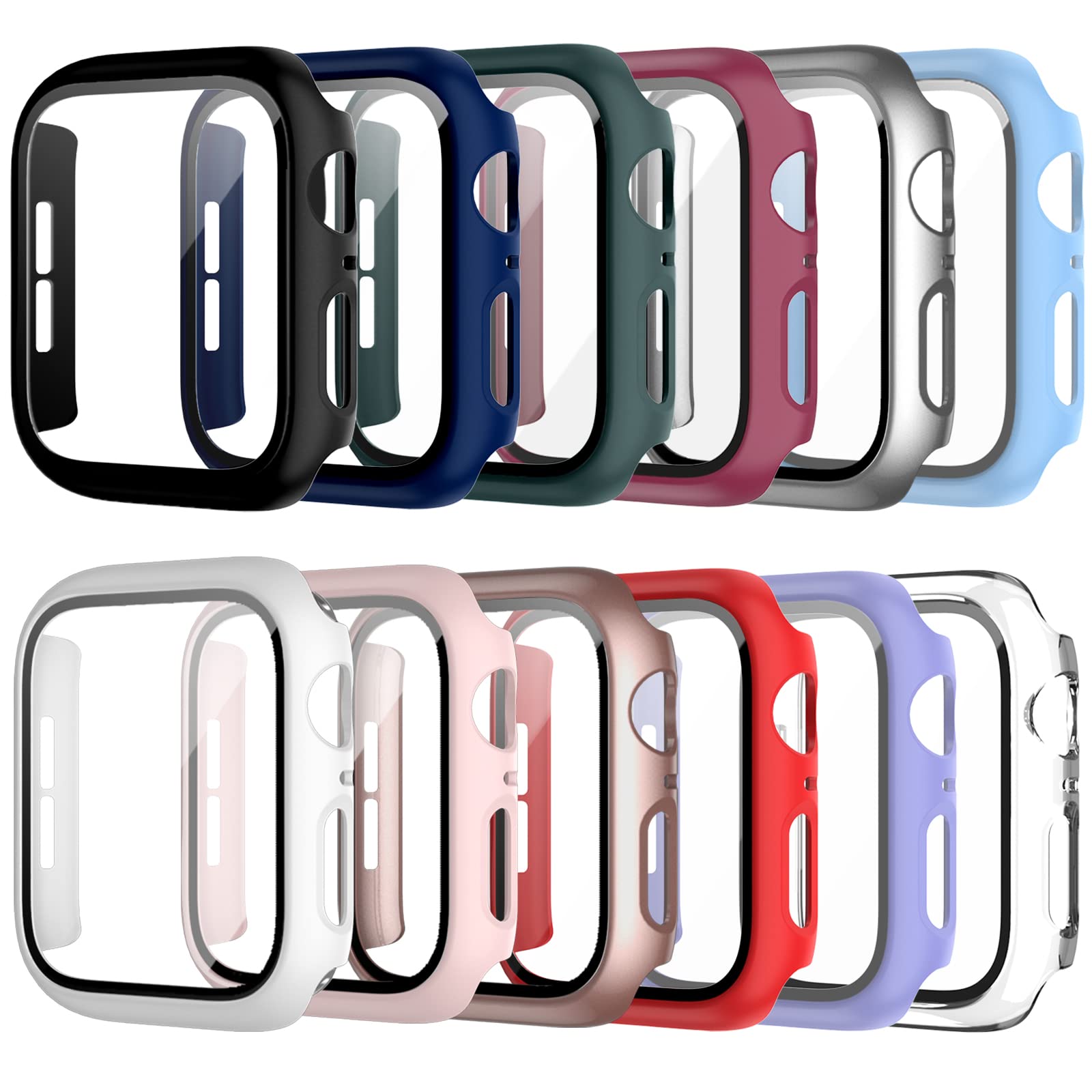 Cuteey 12 Pack Case For Apple Watch Series 9 8 7 45Mm Tempered Glass Screen Protector, All Round Full Hard Pc Protective Cover B