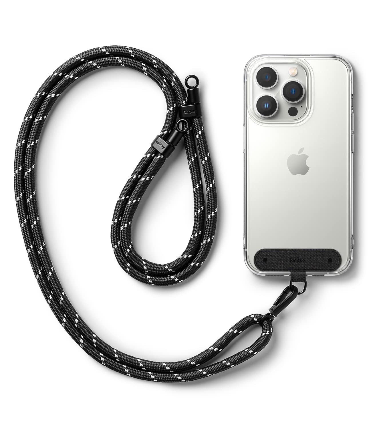 Ringke Holder Link Black Adjustable Crossbody Strap with Cell Phone Tether Tab, Universal Multifunctional Lanyard Patch for Most