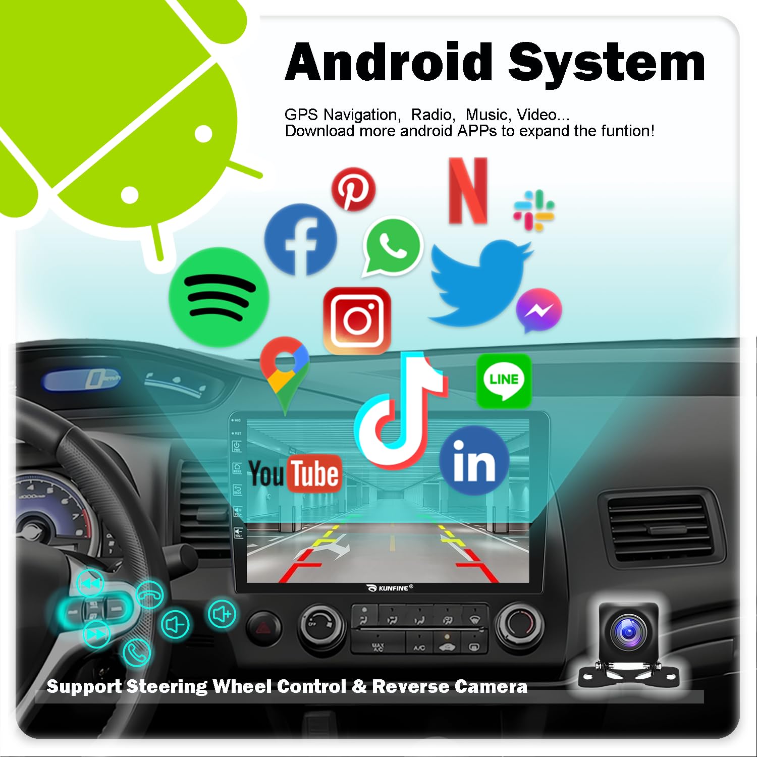 Kunfine Android Autoradio Car Navigation Stereo Gps Radio 10 Ips Touch Screen Pad Bt Wifi Headunit Tablet For Honda Civic 2004-2