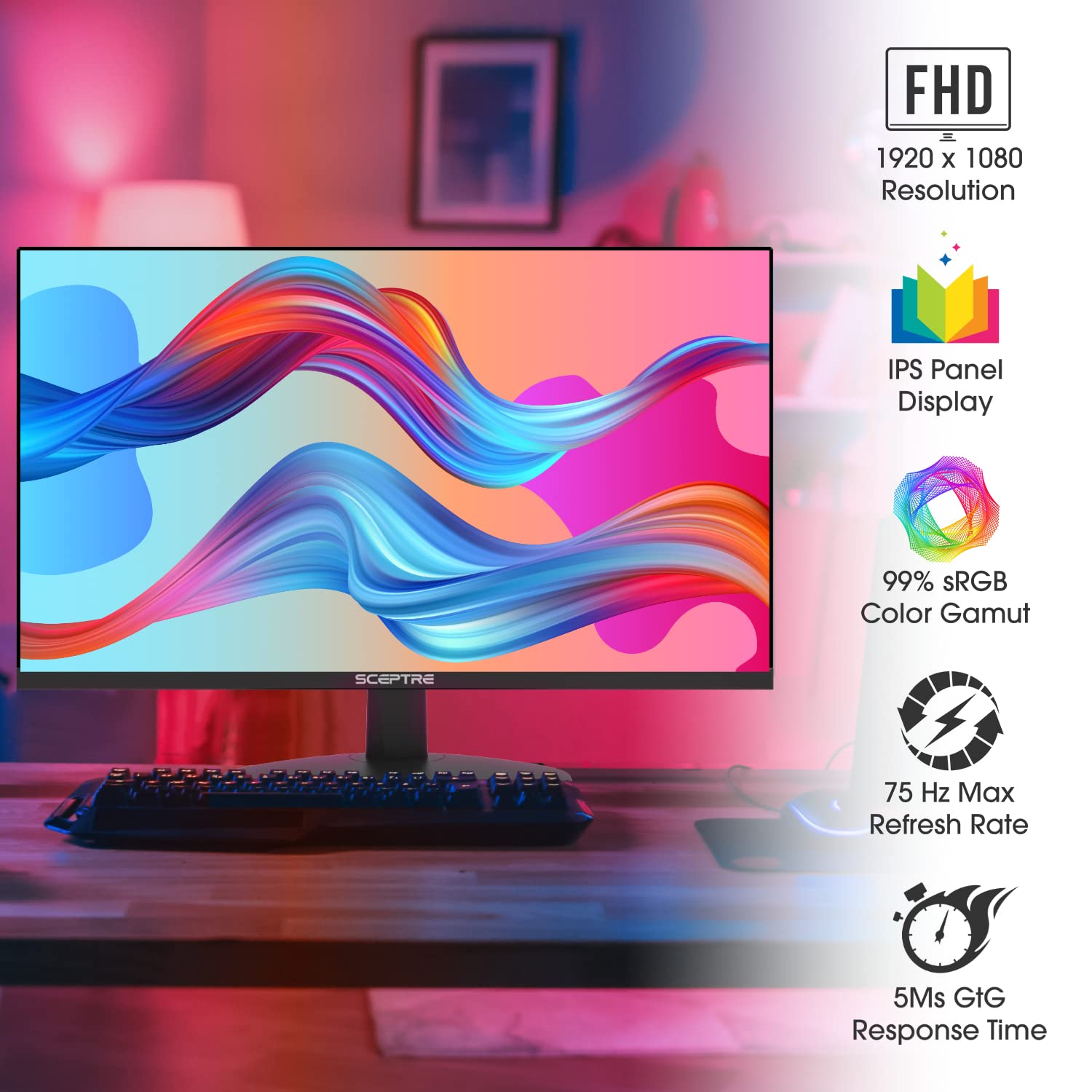 Sceptre Ips 27 Inch Business Computer Monitor 1080P 75Hz With Hdmi Vga Build In Speakers, Machine Black 2020 (E275W Fpt), 27'' I