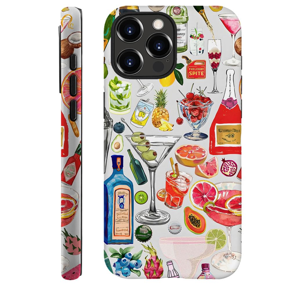 Piodaidy Compatible with iPhone 15 Pro Max,Durable & Shockproof Phone Case Cover Design - Collage Fruit Bottles Watercolor
