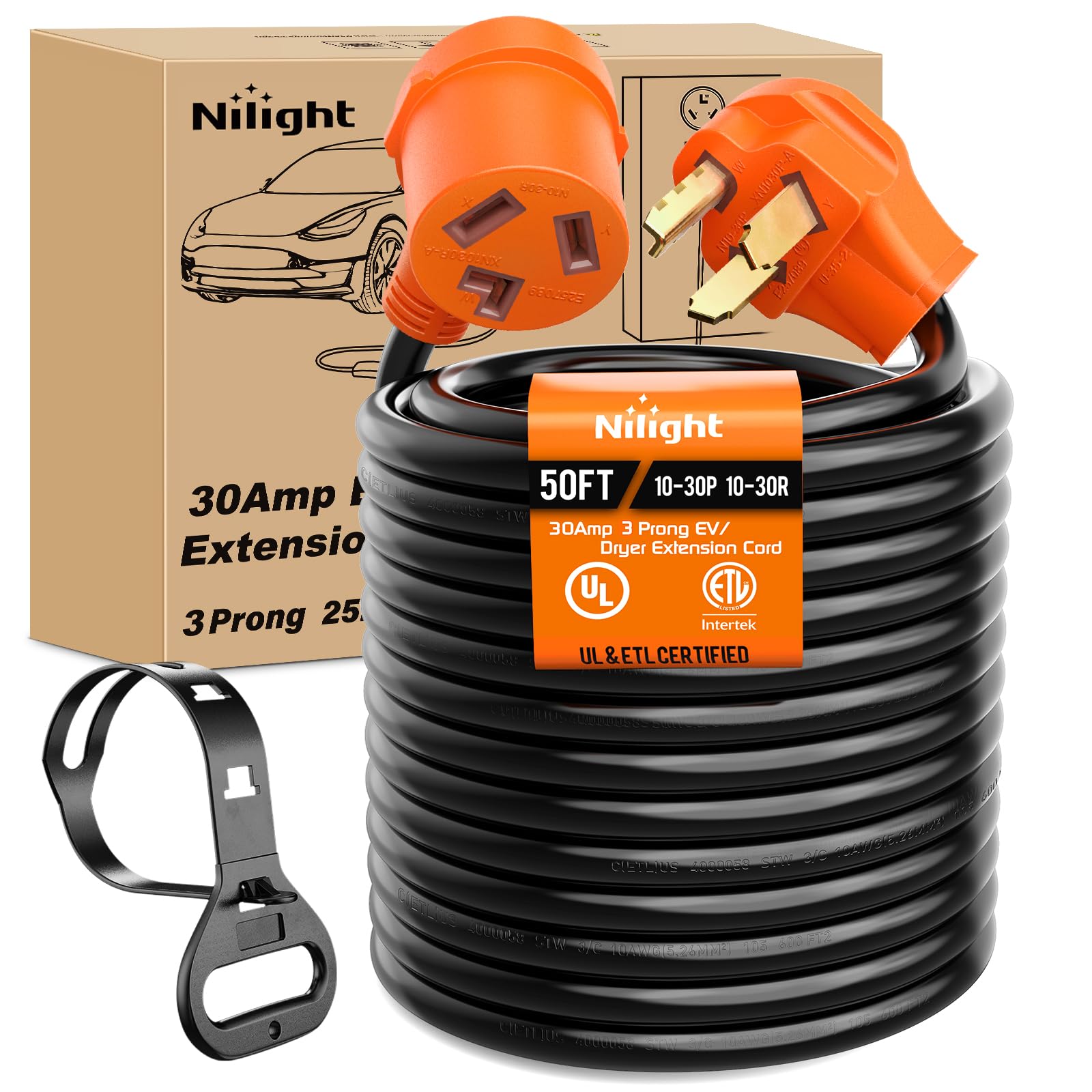 Nilight 50Ft Ev Dryer Extension Cord 3 Prong 30 Amp Nema 10 30P 10 30R Old Dryer Extension Cable Heavy Duty 10 Gauge Pure Copper