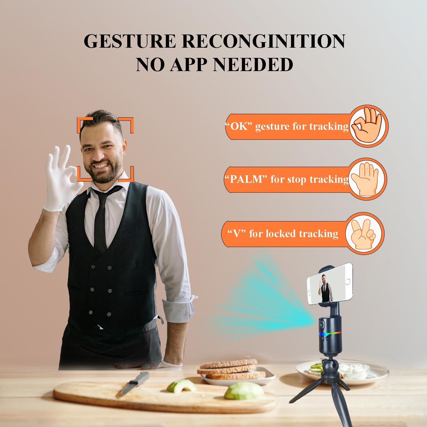 Ziqintech Auto Face Tracking Tripod 360 Rotation With Stand,Vlogging Kit For Iphone Andriod Phone, Smart Following Phone Holder,