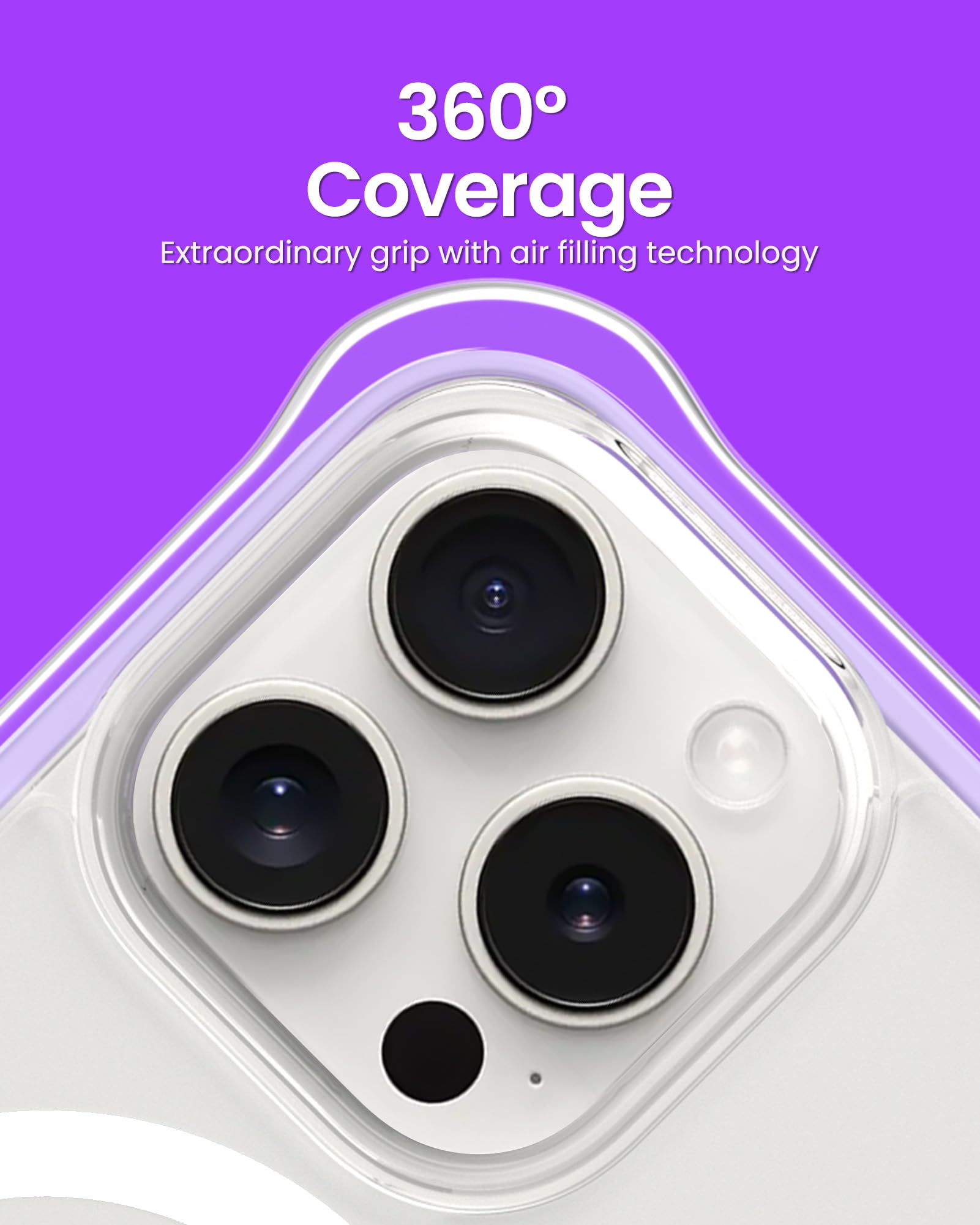 Ornarto Air Case For Iphone 15 Pro Clear, Compatible With Magsafe, Military Grade Drop Protection Cover With Built In Air Purple