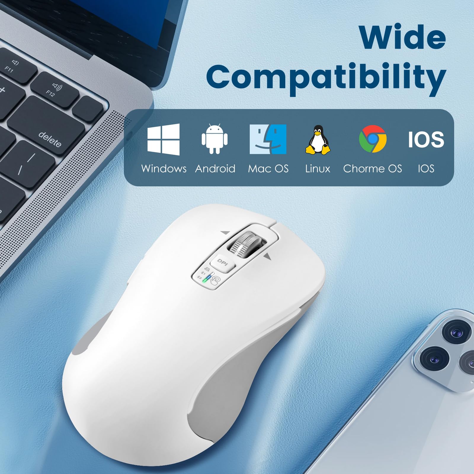 Citlla Wireless Bluetooth Mouse (Usb + Bt1 + Bt2), Full Size Mouse, 4 Way Scrolling, Multi Device Silent Mouse For Computer, Lap