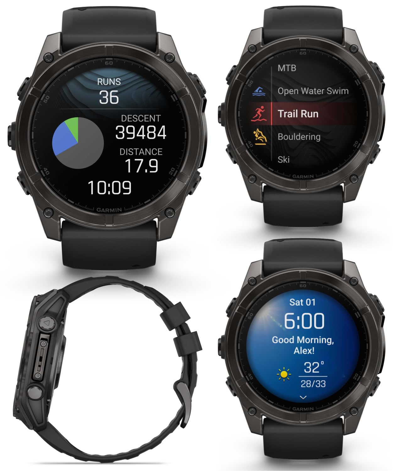 Wearable4U Garmin Fenix 8 51 Mm, Amoled Multisport Gps Smartwatch, Sapphire, Carbon Gray Dlc Titanium With Black/Pebble Gray Sil
