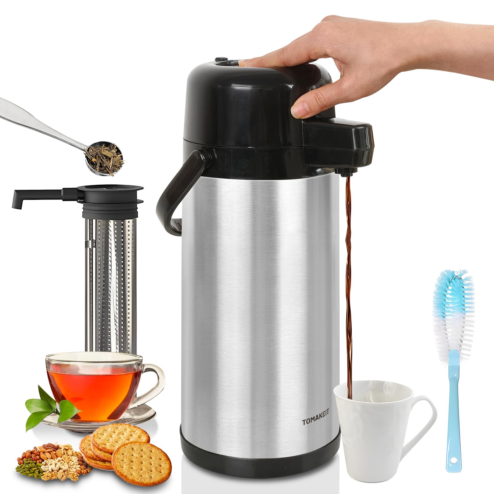 Airpot Coffee Dispenser With Pump,102 Oz/ 3L Large Coffee Dispenser With Tea Filter For Party Hot Drinks Water Tea Chocolate Hot
