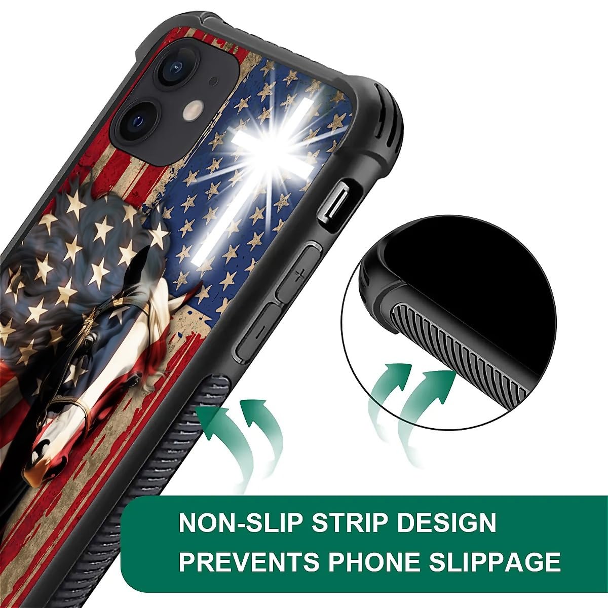 Fkbrcl4U For Iphone 12/12 Pro Case, Red American Flag Horse Cross Pattern Graphic Design Girl Boy Soft Silicone Hard Acrylic Sho
