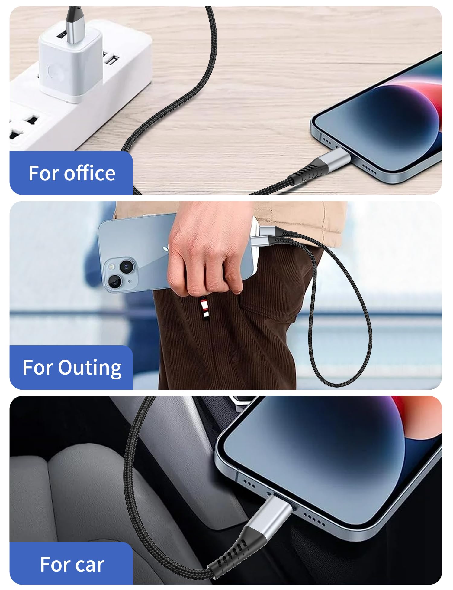 Acevien 2Ft Iphone Charger Cable, 3Pack Usb To Lightning Cable For Car Braided, Fast Charging Lightning Cord For Iphone 14 13 12