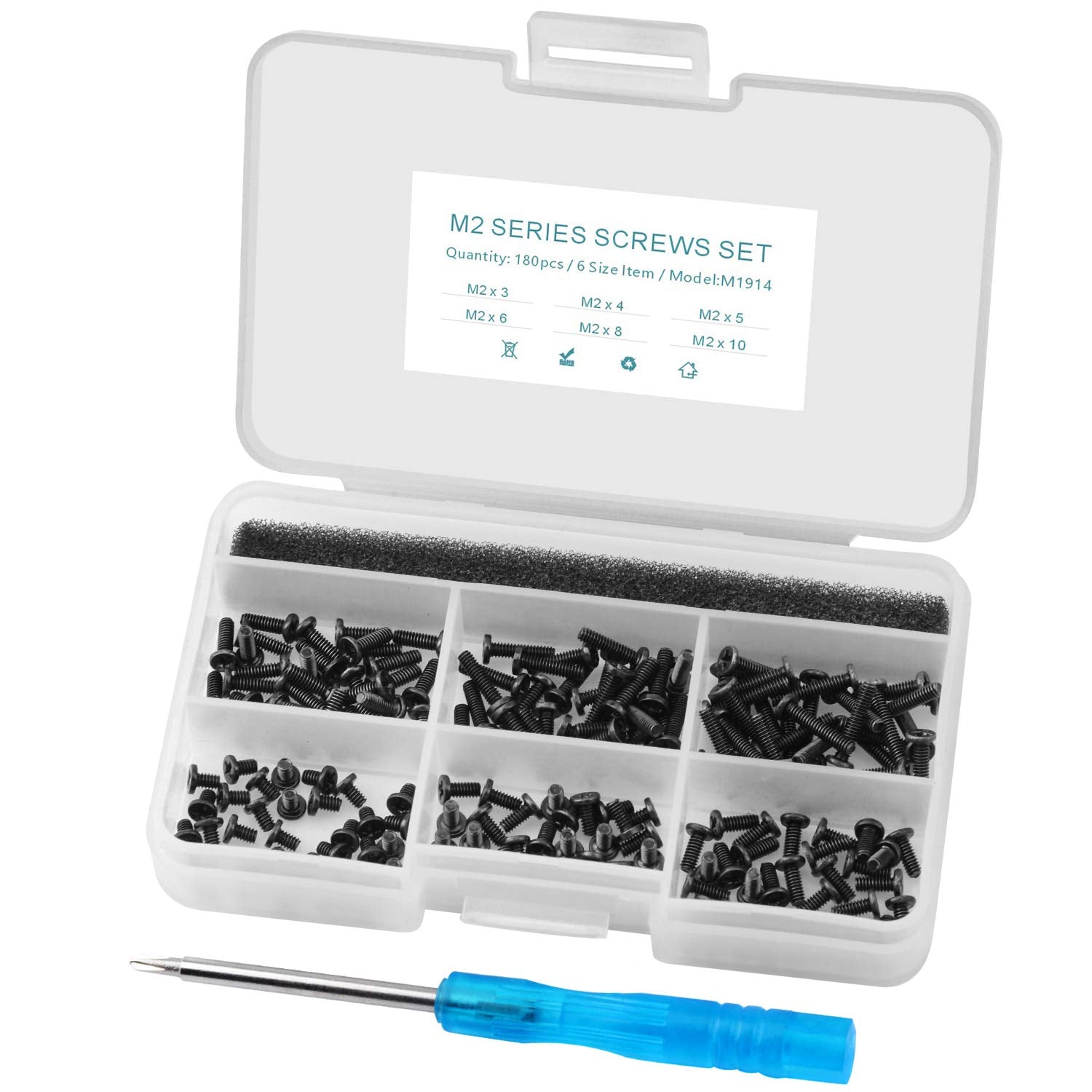 180Pcs M2.0 Series Laptop Screws Notebook Screws Set Kit For Laptop Notebook And Ssd Hdd Dvd-Rw, M2 X 3Mm/4Mm/5Mm/6Mm/8Mm/10Mm,6