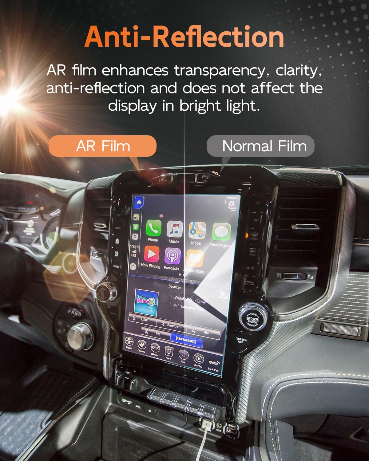 2 Pack Anti Reflection Screen Protector For Dodge Ram 1500 2500 3500 2022 2023 2024 2025 Ram1500 Ram2500 Ram3500 2019 2024 2025 Accessories Big Horn, Laramie, Limited, Longhorn, Trx 12' Ar Ultra Clear 2Pcs