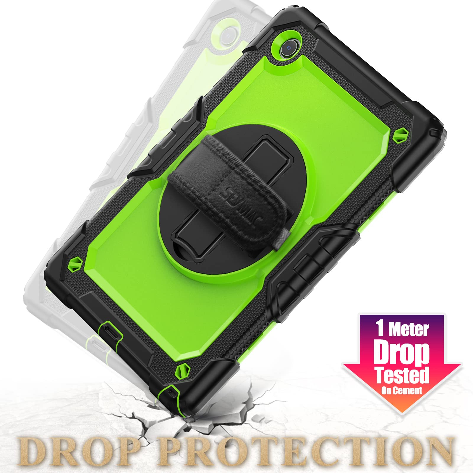 Seymac Stock 360 Hand Strap Shockproof Case For Samsung Galaxy Tab A8 10.5 Inch, Green+Black