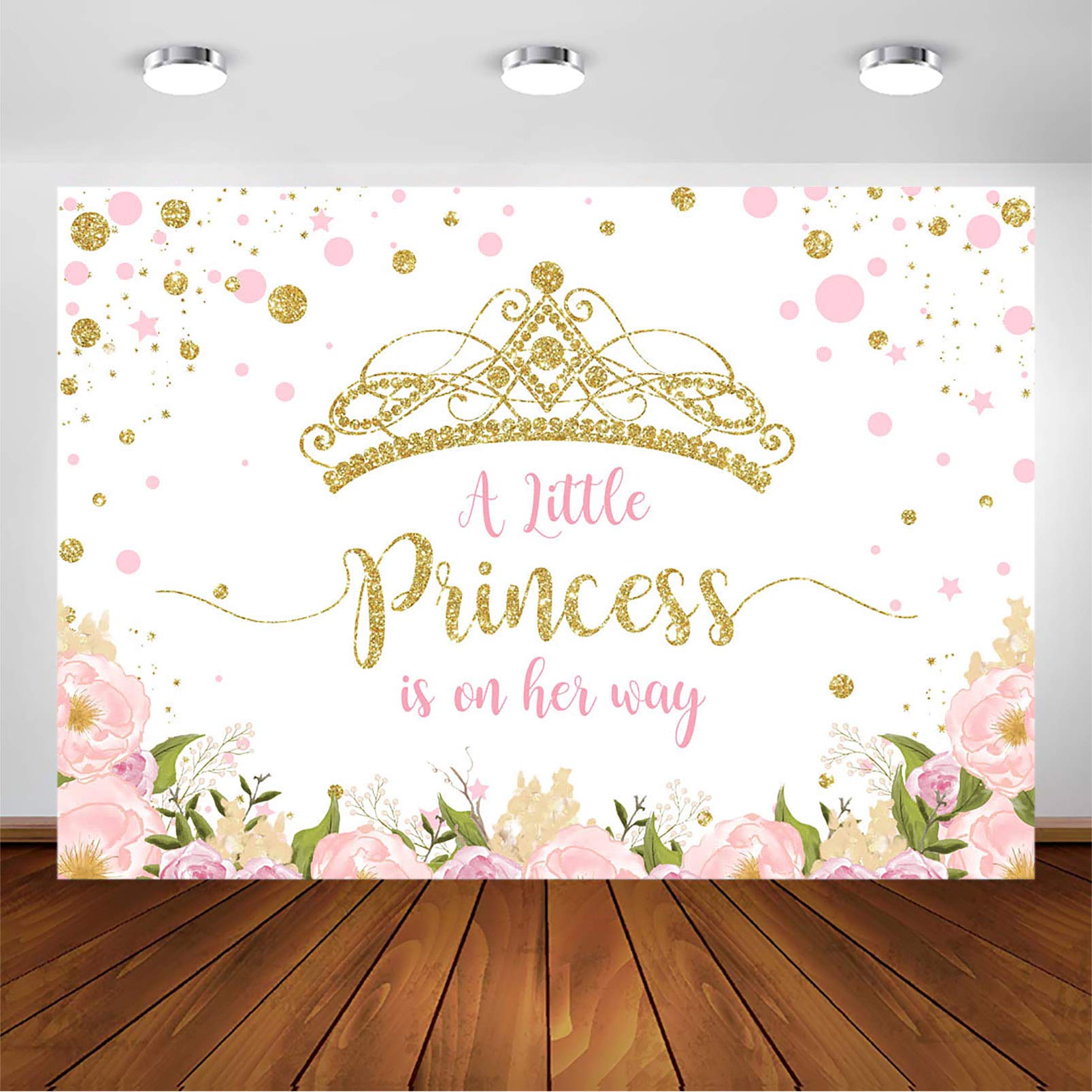 Avezano Gold Crown Princess Baby Shower Backdrop Pink And Gold Little Princess Party Photoshoot Blush Pink Floral Glitter Dots G