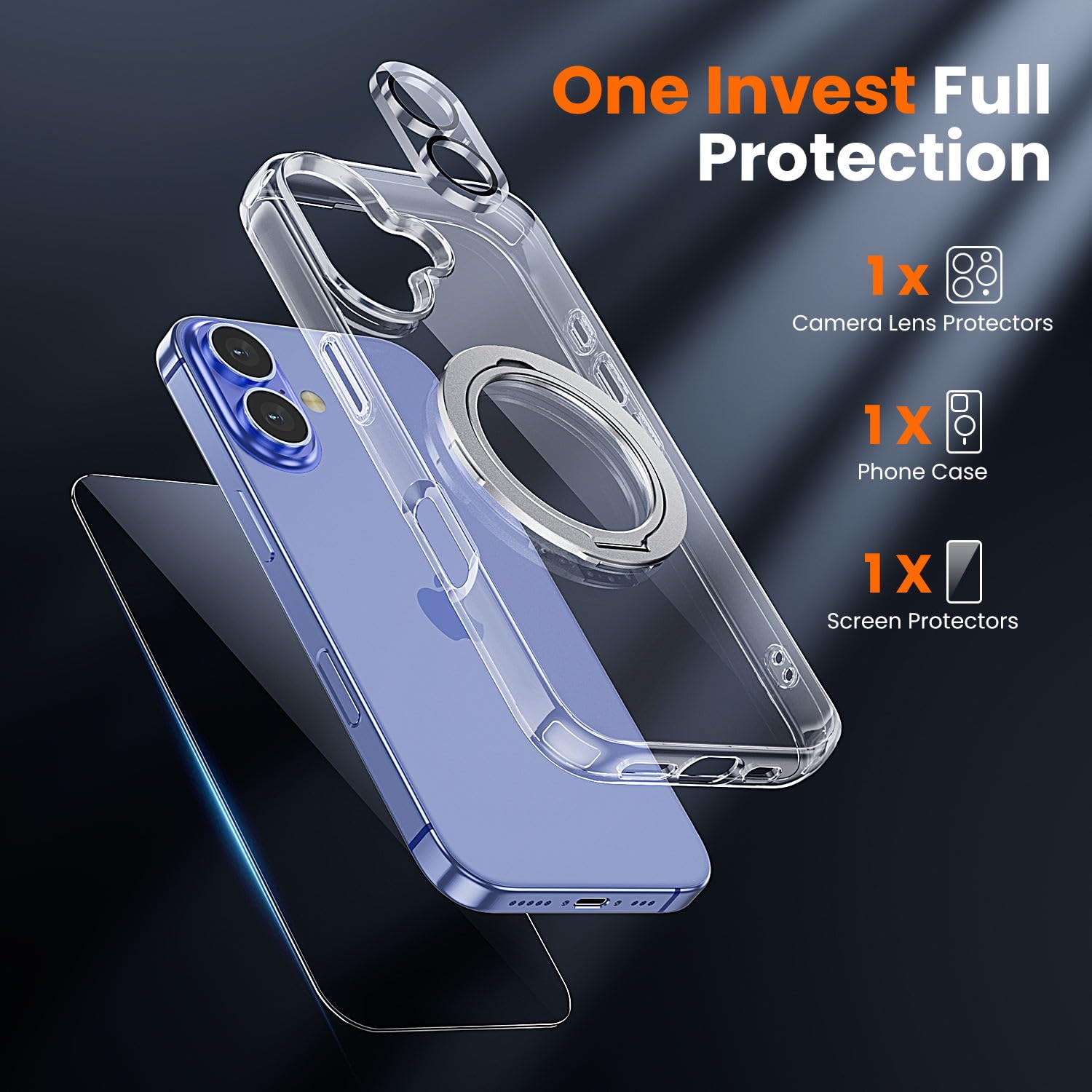 Toushion 3 In 1 For Iphone 16 Case Clear With Stand, Not Yellowing, Flexible Stable Stand,Kickstand,Fits Magsafe,Military-Grade