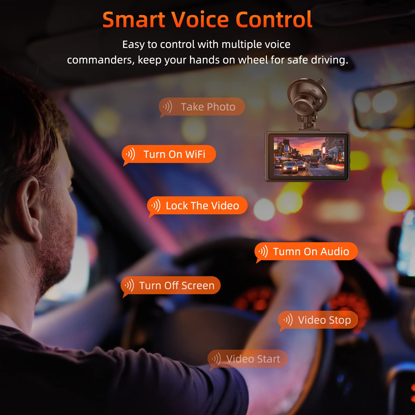 Spade Dash Cam Front And Rear, 4K+1080P Wifi Gps Dash Camera For Cars With 64G Sd Card, Voice Control Wide Angle Dashcam Front A