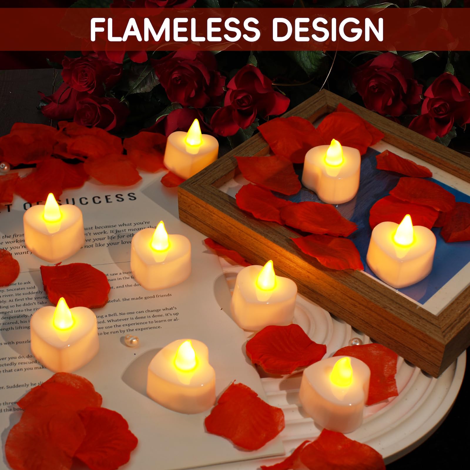 3000 Pcs Artificial Rose Petals With 20 Pcs Flameless Led Tea Lights Candles Decoration For Special And Romantic Night, Wedding