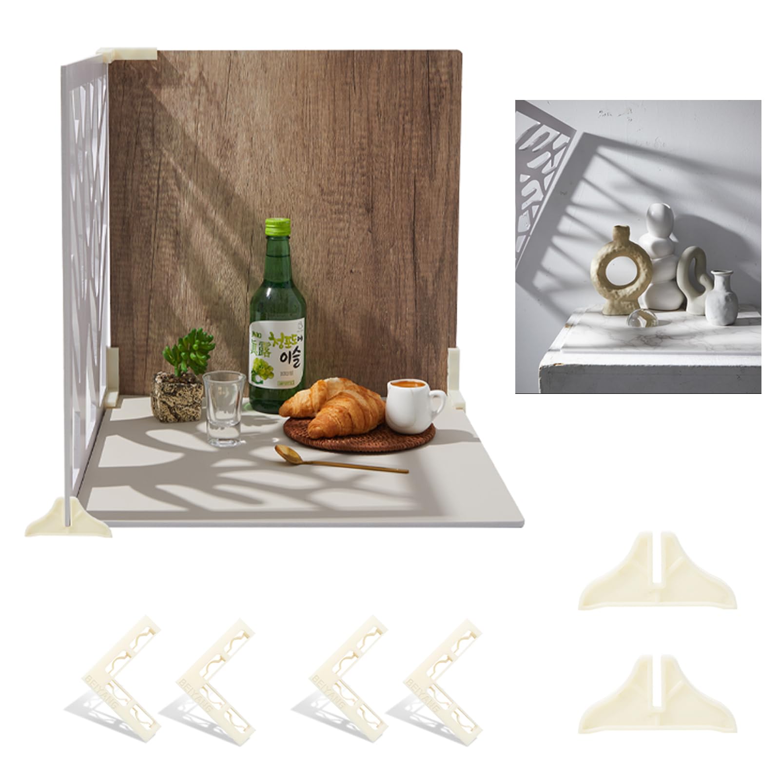 16X16 Inch 4Pcs Double Sided Backdrop Boards Waterproof Photo Backdrop With 4Pcs Board Brackets, 2Pcs Pane Brackets, 1Pcs 16X16