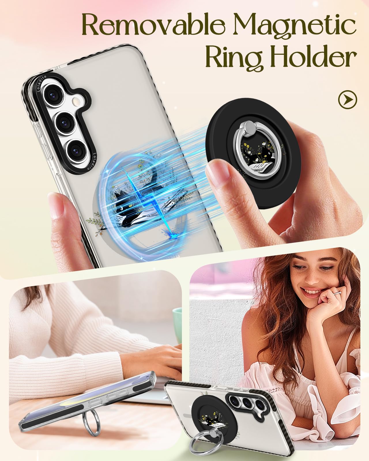 Lotadilo For Samsung Galaxy A35 5G Case For Women - Girls Cute Design Compatible With Magsafe Magnetic Ring Holder Stand Cat Flo