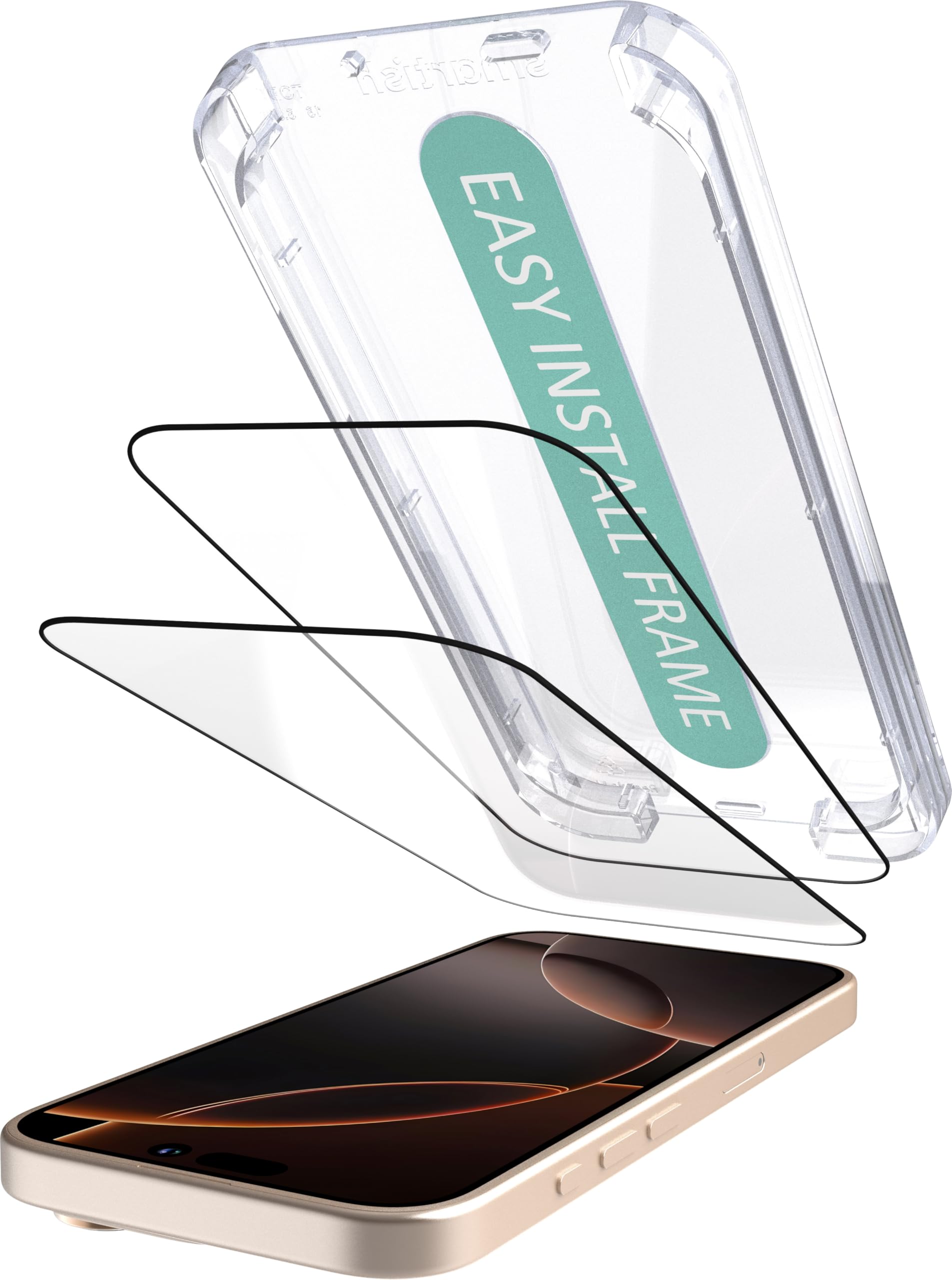 Smartish iPhone 16 Pro Screen Protector - 2-Pack Tempered Glass Screen Protectors - Tuff Sheet - 9H Easy Install Frame [Scratch 