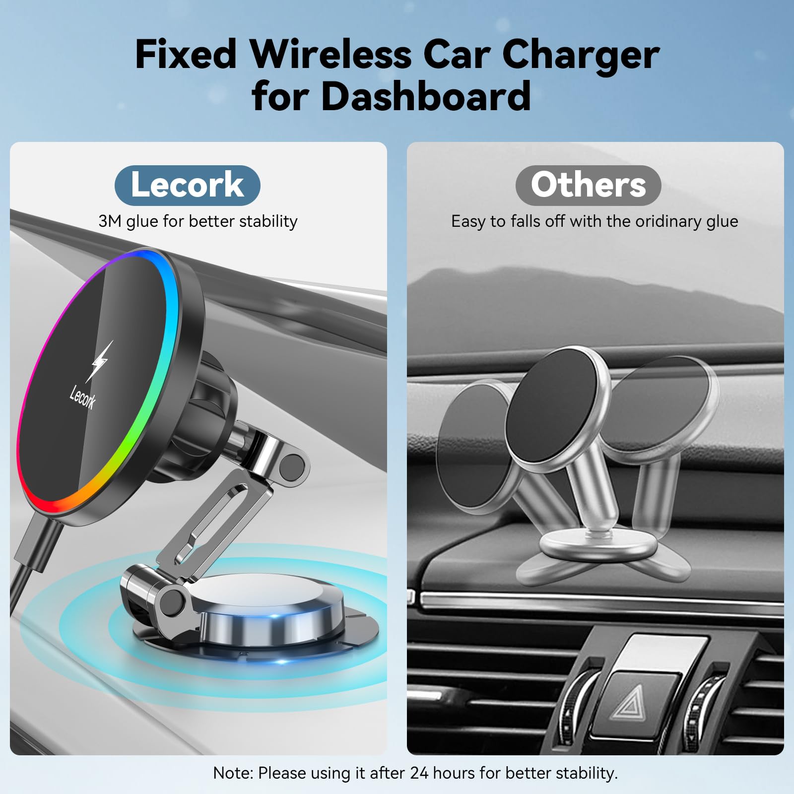 Lecork For Magsafe Car Mount Charger, 15W Magnetic Wireles Car Charger For Iphone 12 13 14 15 16 Series, Stick On Dashboard Phon