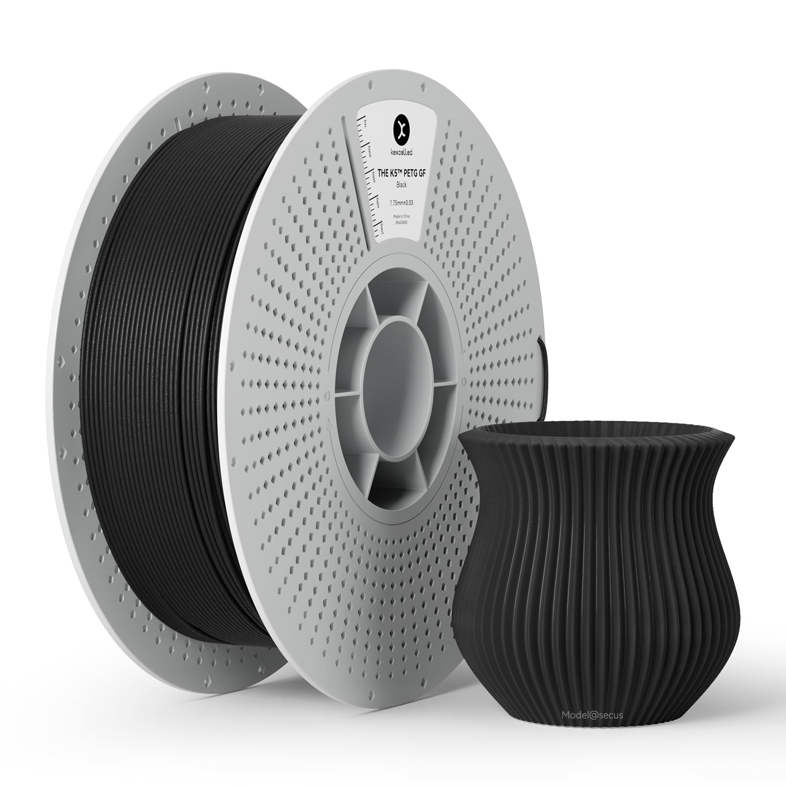 kexcelled Glass Fiber PETG GF Filament Black,Matte PETG GF 3D Printer Filament 1.75mm 1KG,High Impact and Reduced Material Shrin