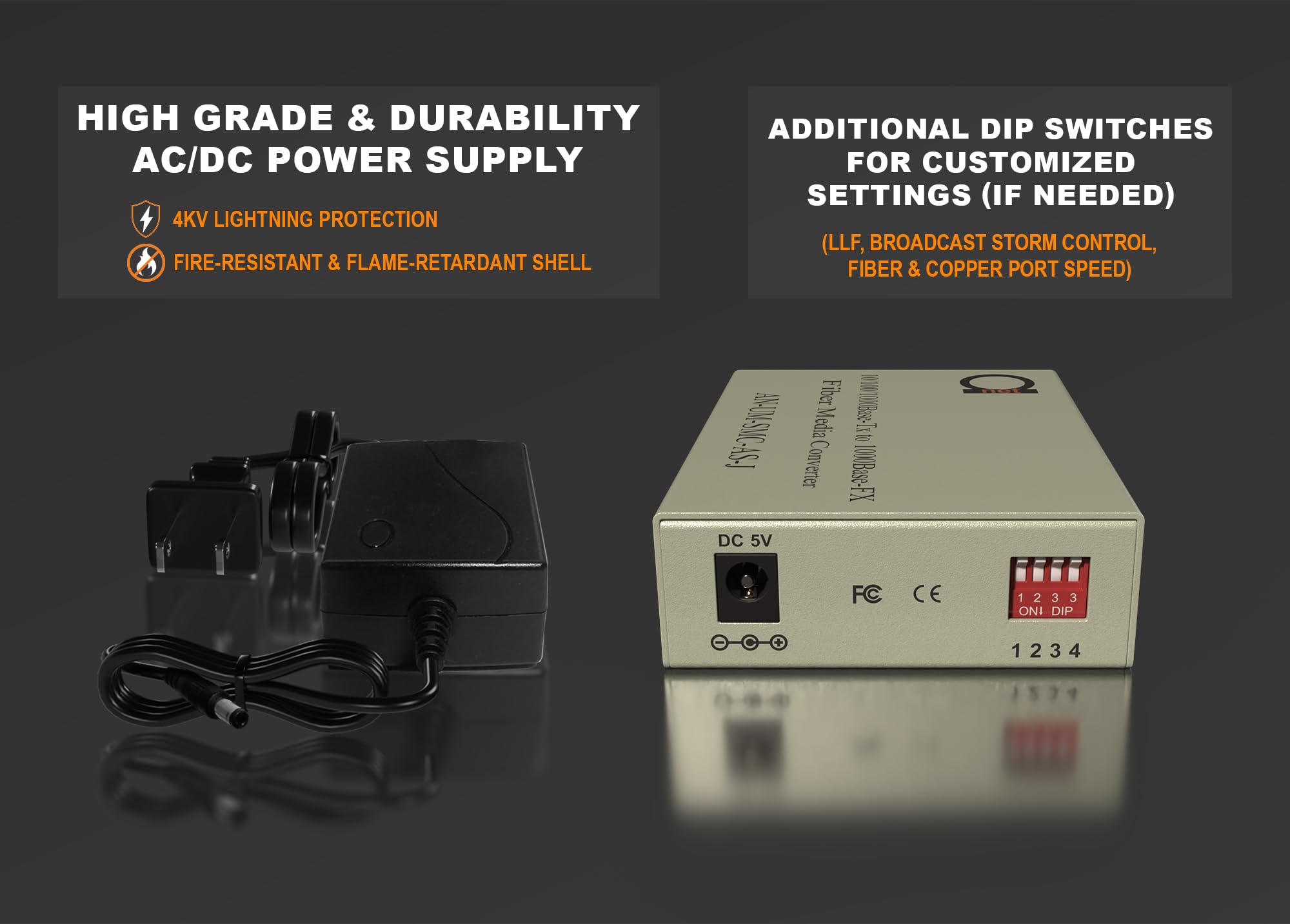ADnet Single Mode Single Fiber Bi-Di Gigabit Media Converter 20km LC to RJ-45 Auto Sensing