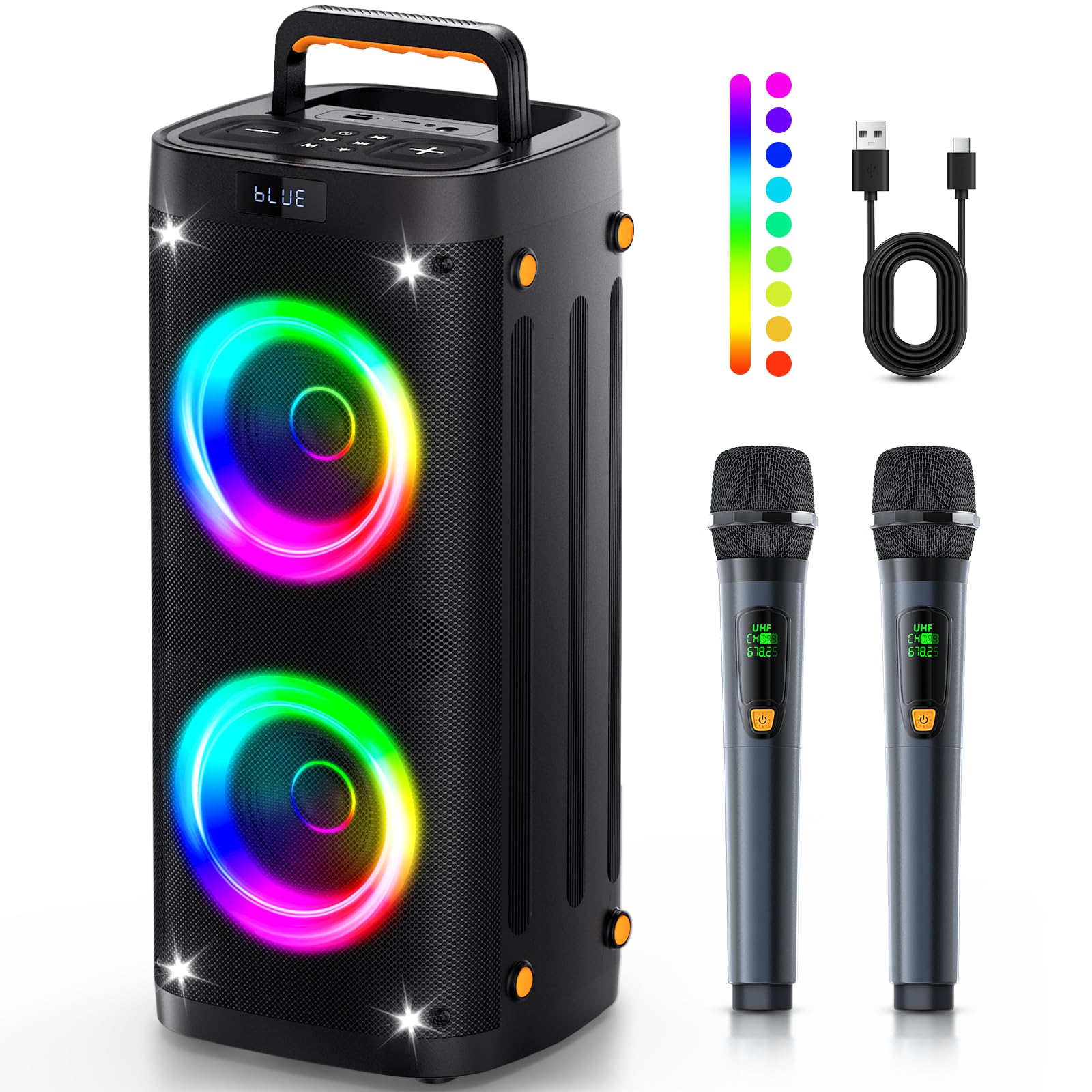 Party Speaker Bluetooth Wireless, Portable Karaoke Speaker with Microphone