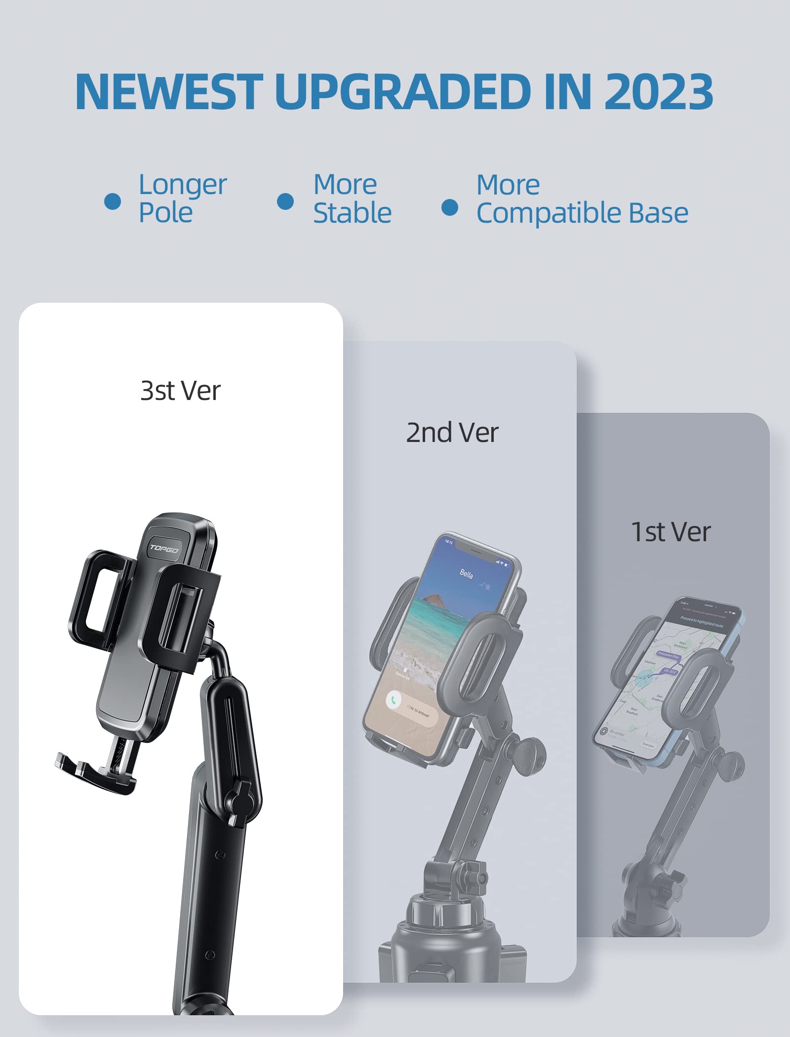 Topgo Car Cup Holder Phone Mount Pro Ver. [Adjustable Height & No Shaking] Cup Holder Phone Holder For Car Compatible With Iphon