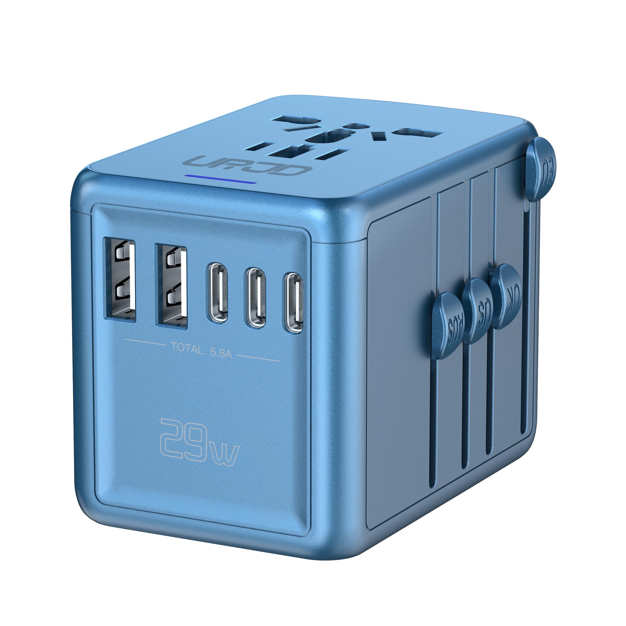 Urjd Universal Travel Adapter Offers 5.8A 3X 3.0A Usb C Ports, 2X 2.4A Usb A Ports And Multi Ac Outlet, International Power Plug