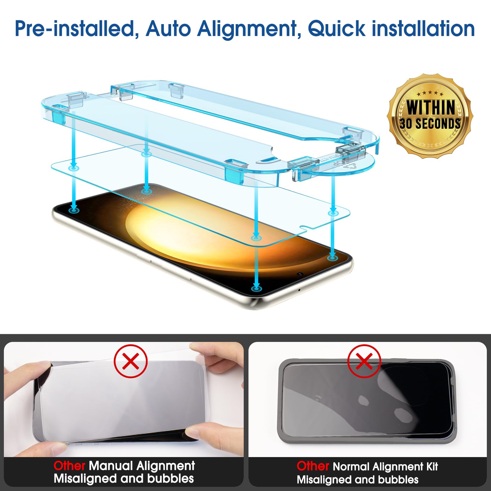 Amfilm [2+2 Pack Onetouch Tempered Glass Screen Protector For Samsung Galaxy S23+/S23 Plus 6.6 Inch With Camera Lens Protector,