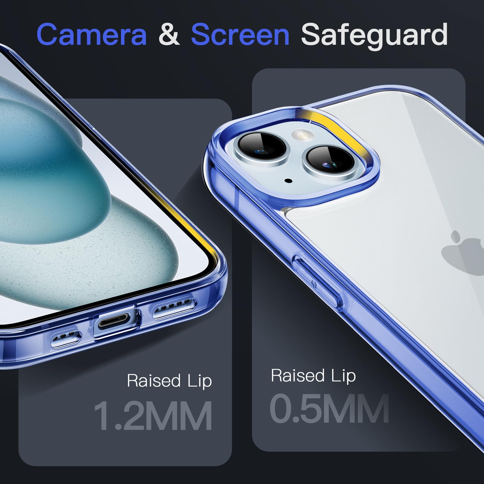 Jetech Case For Iphone 15 6.1 Inch, Non Yellowing Shockproof Phone Bumper Cover, Anti Scratch Clear Back (Dark Blue)