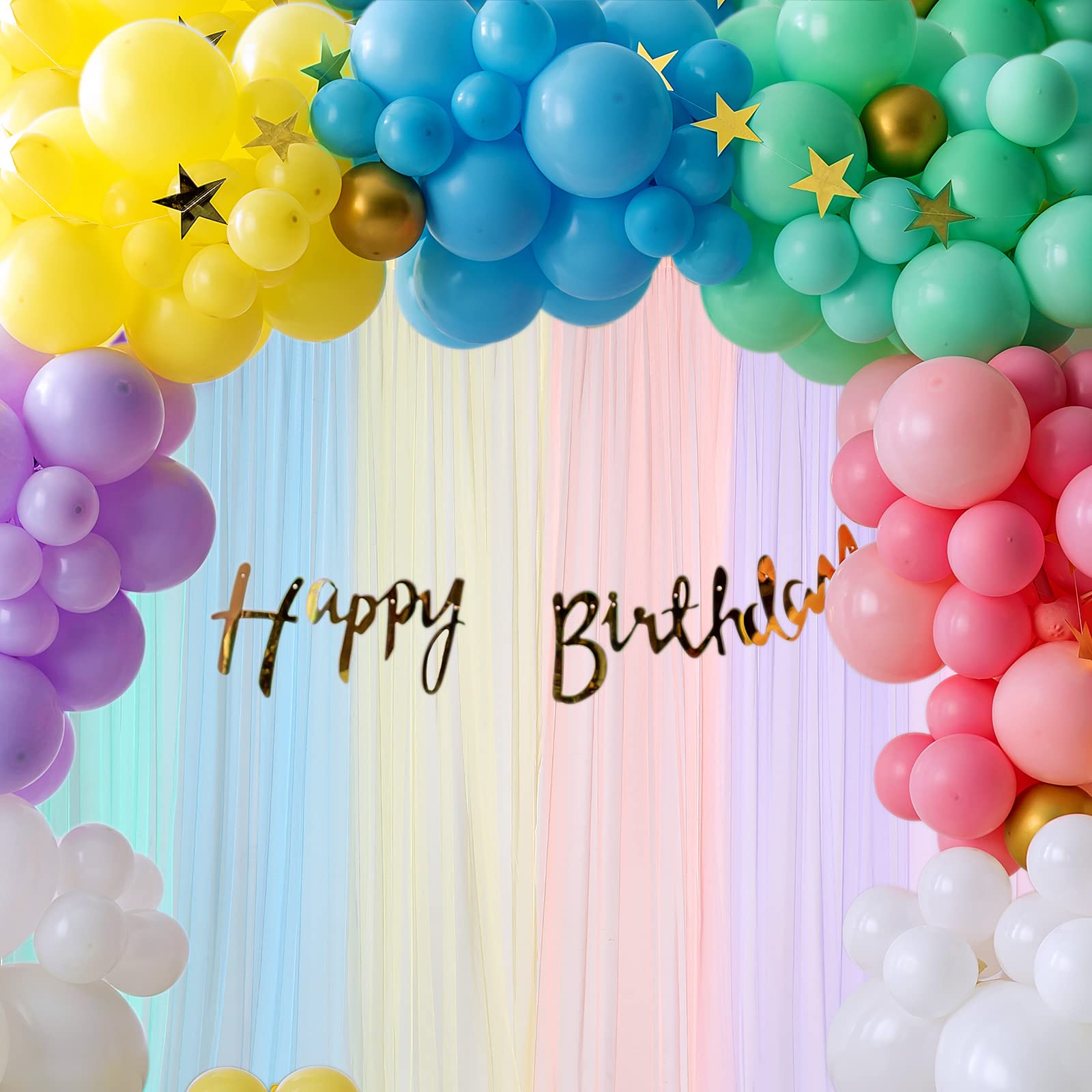 Pastel Rainbow Backdrop Curtains Sheer Curtain Tulle Panels Curtain For Kid Baby Shower Unicorn Birthday Party Window Classroom