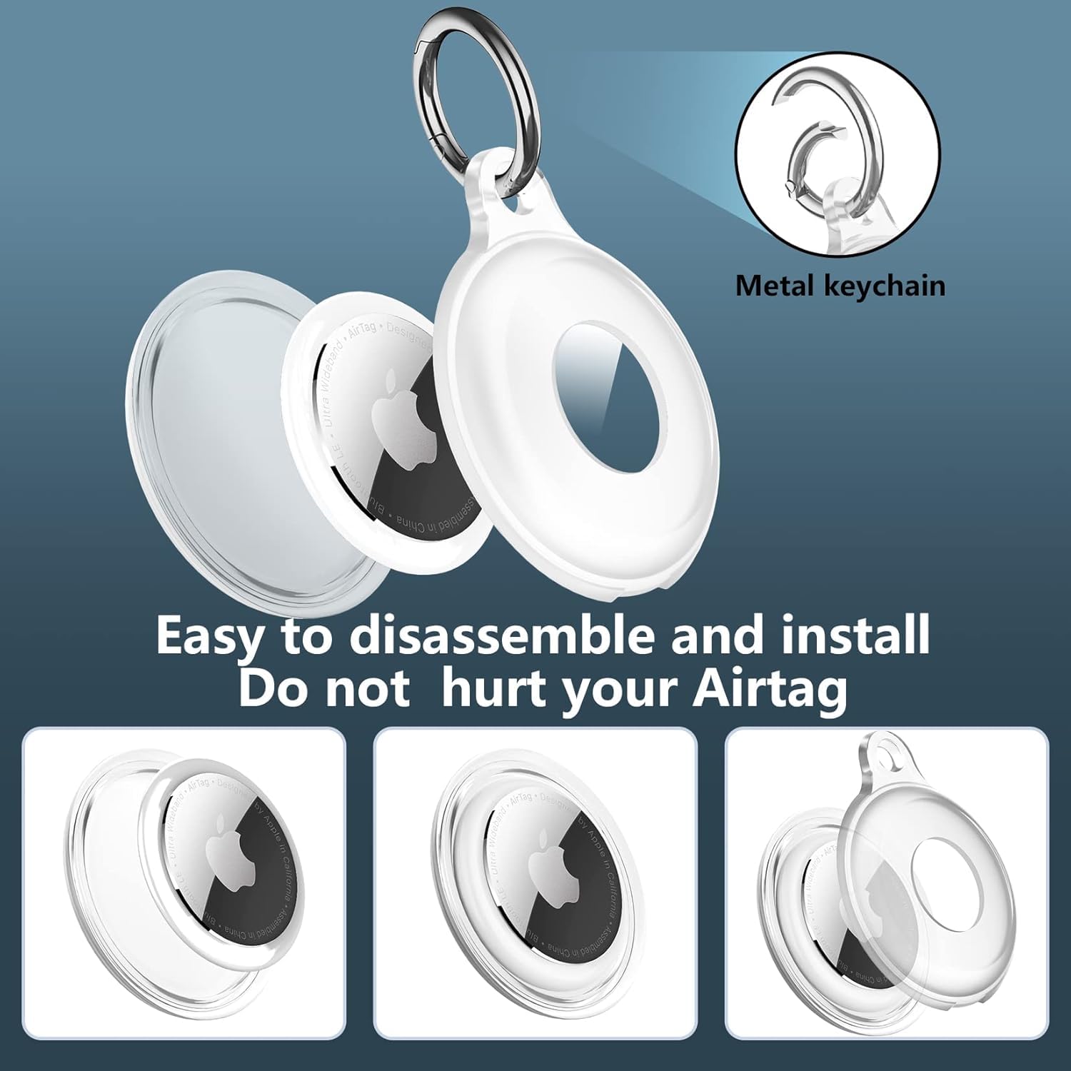 4 Pack With 2 Styles Ipx8 Waterproof Airtag Keychain Holder Case,Lightweight,Anti Scratch, Easy Installation,Soft Full Body Shoc