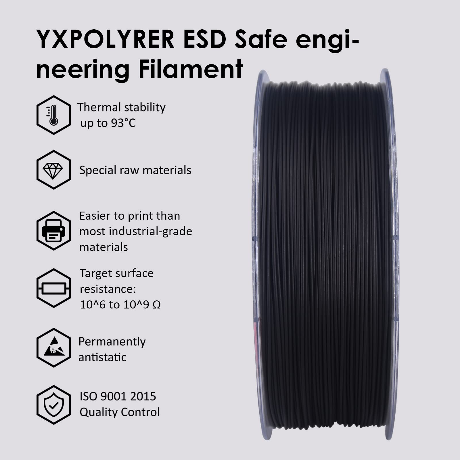 Yxpolyer Esd Safe Abs Filament,1.75Mm Permanent Antistatic 3D Printer Filament,Easy To Print Engineering Filament,Surface Resist