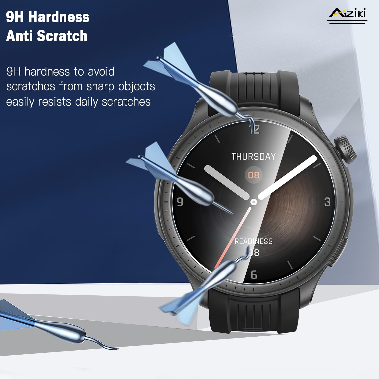 Aiziki Tempered Glass Screen Protector for Amazfit Balance Smart Watch 46mm - Anti-Shatter, Anti-Scratch, Bubble Free, HD Clear - GH2 Variant