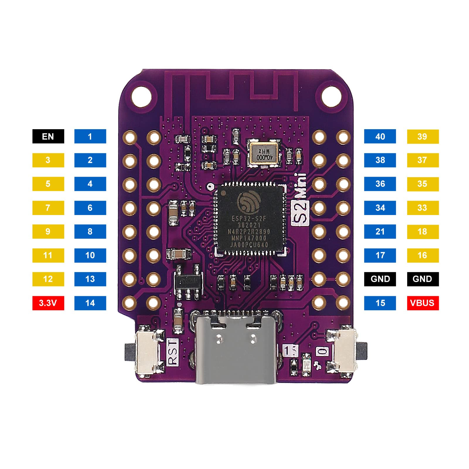 Diann 5Pcs Esp32 S2 Mini V1.0.0 Wifi Iot Board Based Esp32 S2Fn4R2 Esp32 S2 4Mb Flash 2Mb Psram Micropython Type C Usb