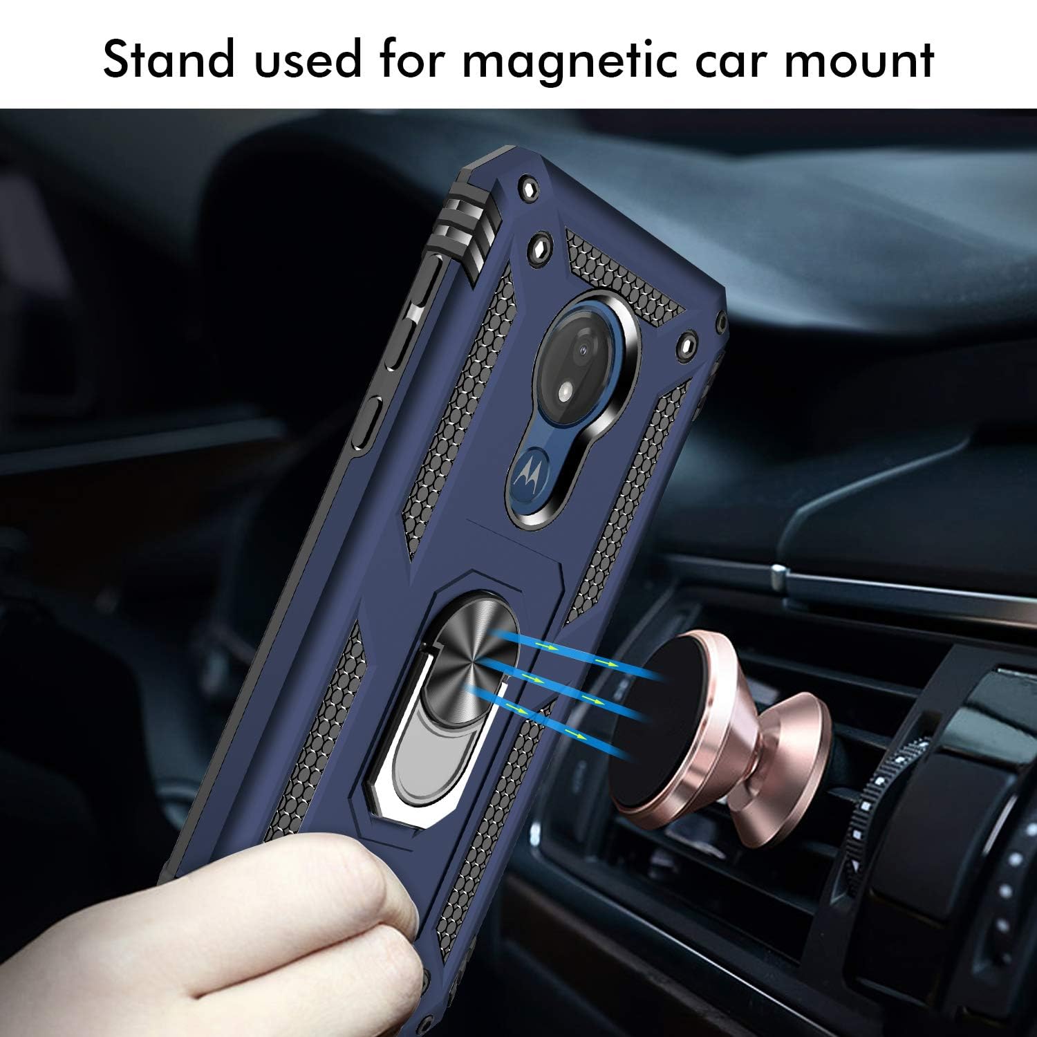 Meifei Moto G7 Power Case, Moto G7 Supra Case, Moto G7 Optimo Maxx Case, Military Grade 360 Degree Rotating Metal Ring Holder Ki