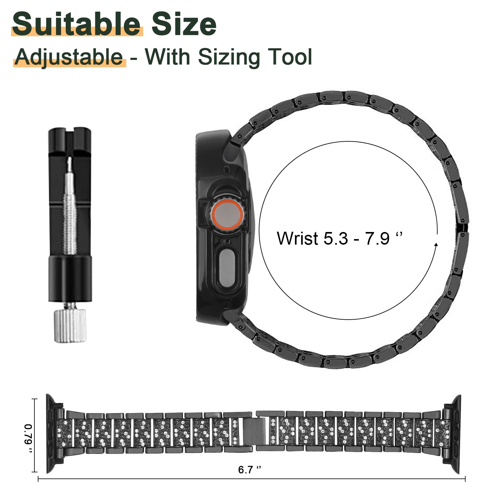 Mosonio Compatible With Apple Watch Band Ultra 2/ Ultra 49Mm With Case Women, Jewelry Replacement Metal Wristband Strap With 2 P