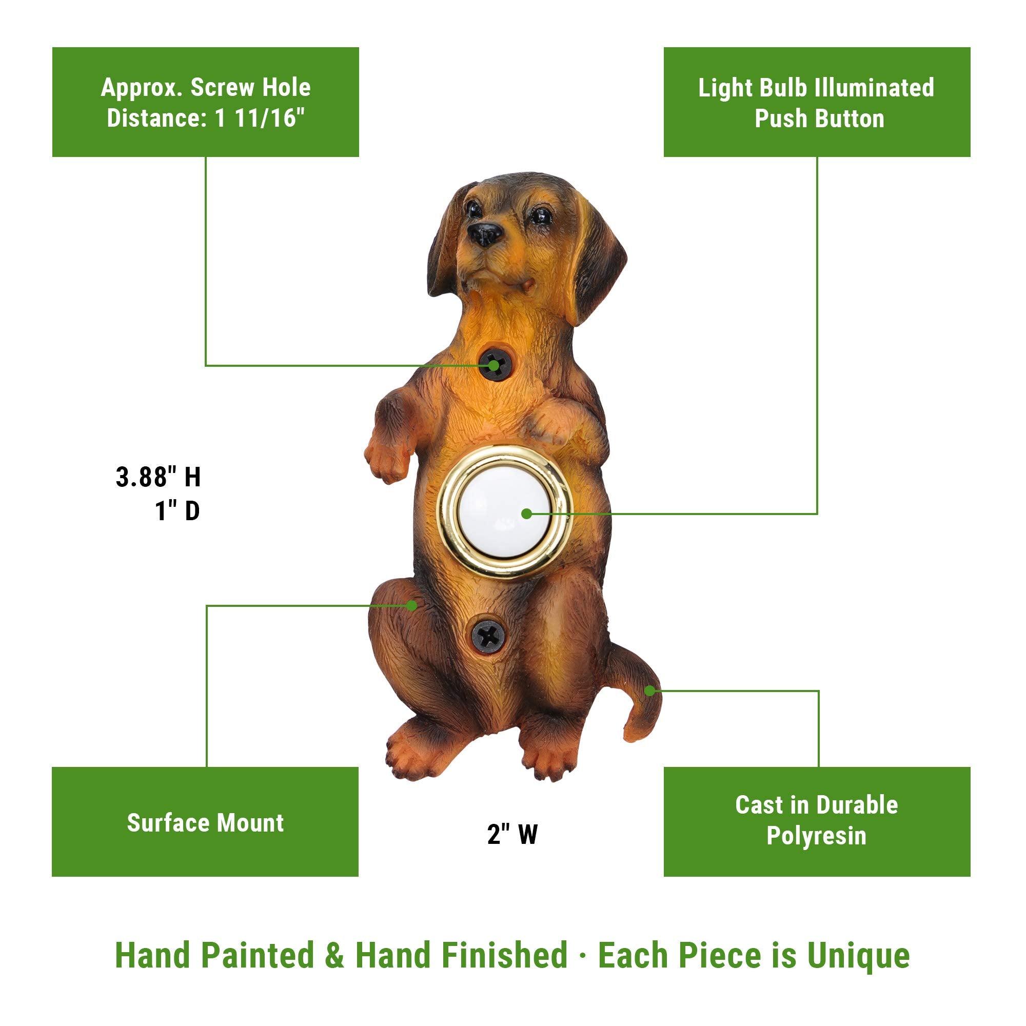 Waterwood Hand Painted Brown Begging Dachshund Doorbell   Wired & Illuminated Push Button Cast In Durable Polyresin