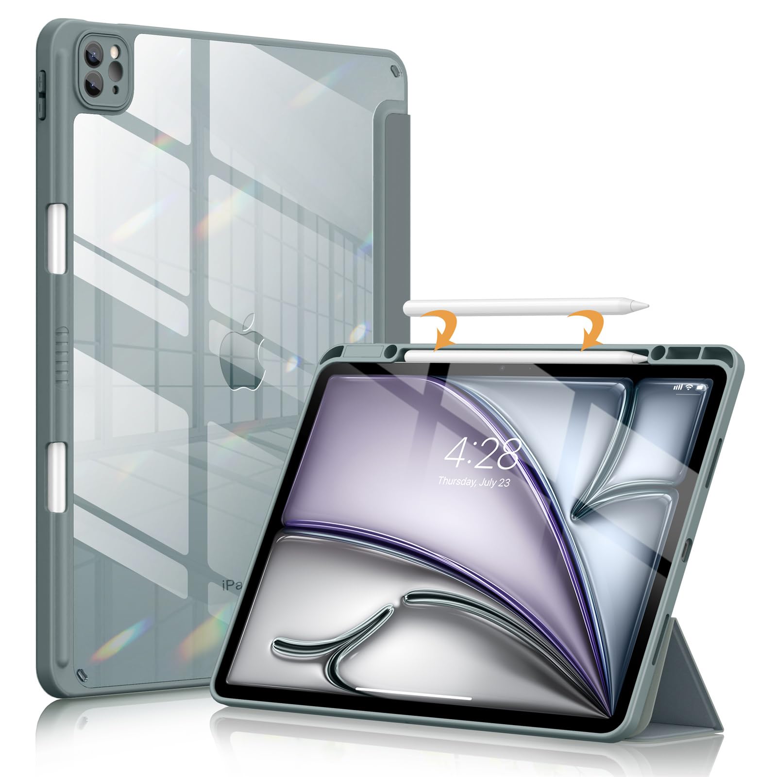 Soke Case For Ipad Air 13 M2 2024/Pro 12.9 (6Th/5Th/4Th Generation, 2022/2021/2020)   Pencil Holder+Auto Sleep/Wake+Camera Protection, Shockproof Back Cover For Ipad Pro 12.9 Inch,Gray