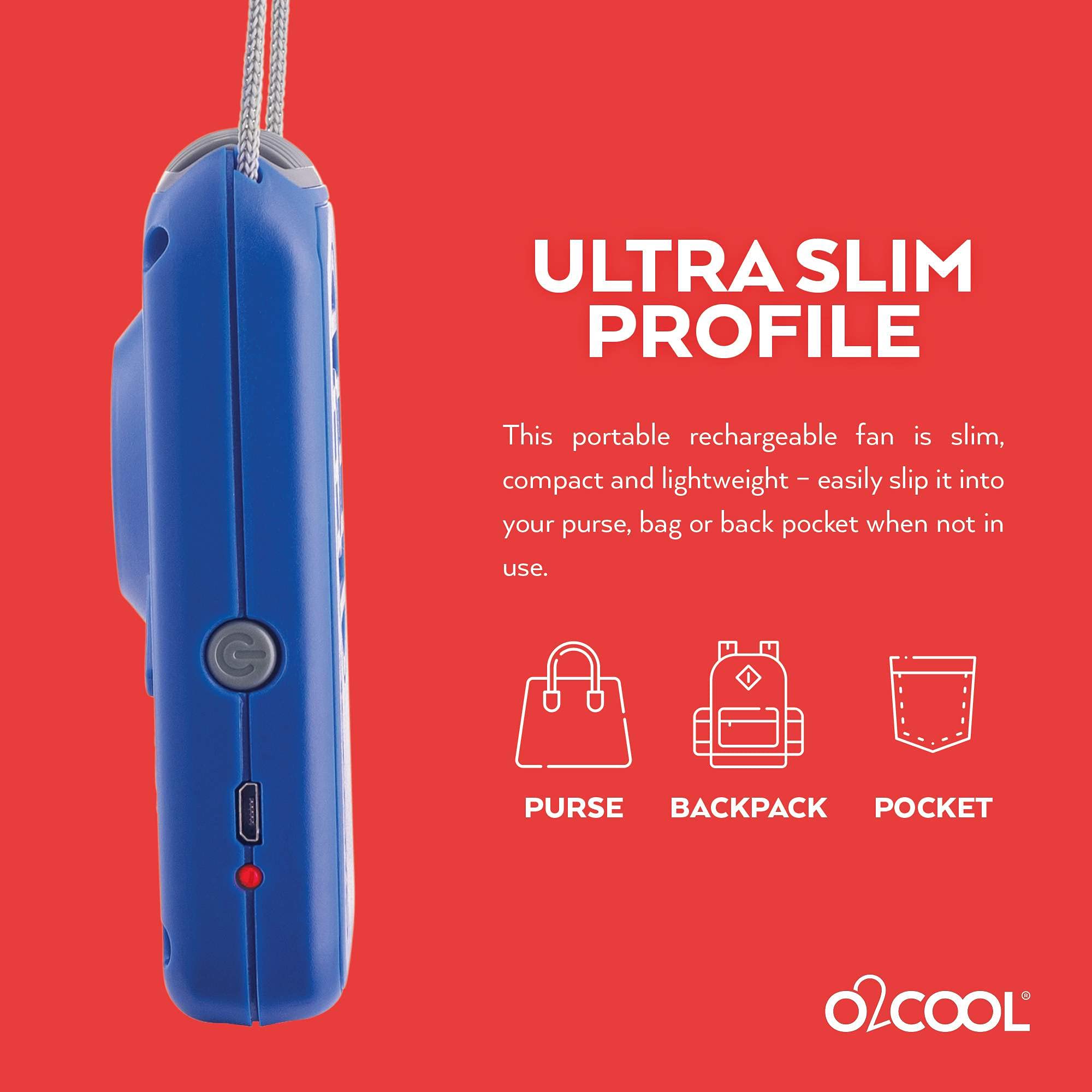 O2Cool Personal Travel Rechargeable Battery Powered Neck Cooling Fan, Single Pack (Dark Blue)