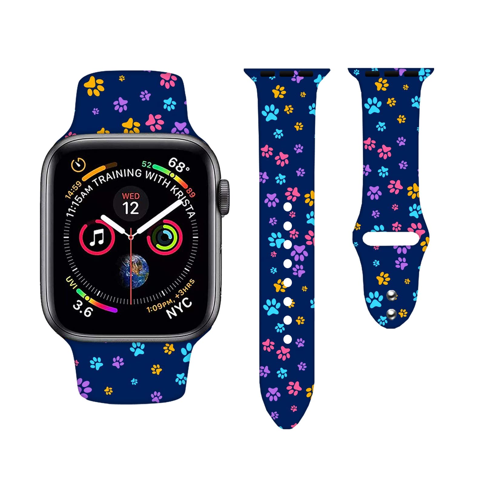 Colorful Dog Paw Prints Watch Band Compatible With Apple Watch 38Mm 40Mm 42Mm 44Mm Adjustable Wristbands Dog Paw Print Silicone