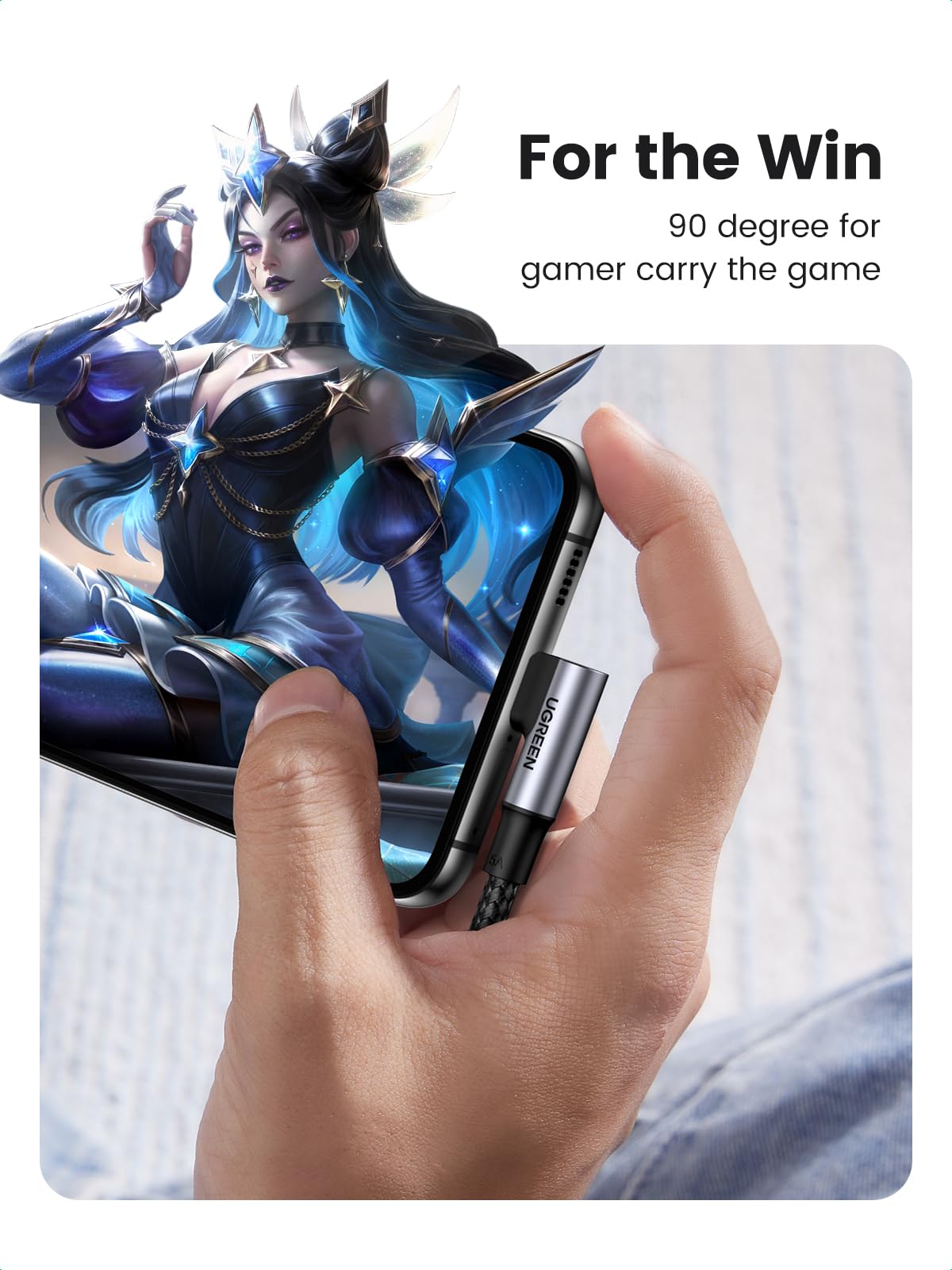 Ugreen Right Angle Usb C To Usb C Cable, 100W Type C 90 Degree Fast Charging Cable Compatible With Iphone 17/17 Plus/17 Pro/16,