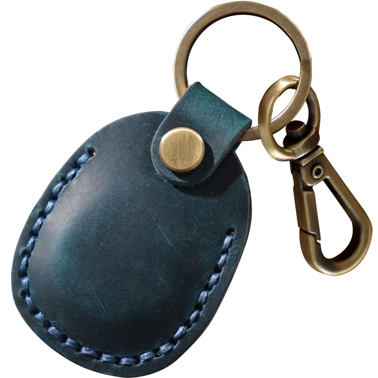 Genuine Leather Airtag Holder, Portable Air Tag Keychain With Key Rings Full Coverage Air Tags Hidden Case Cover Compatible For Airtags Blue
