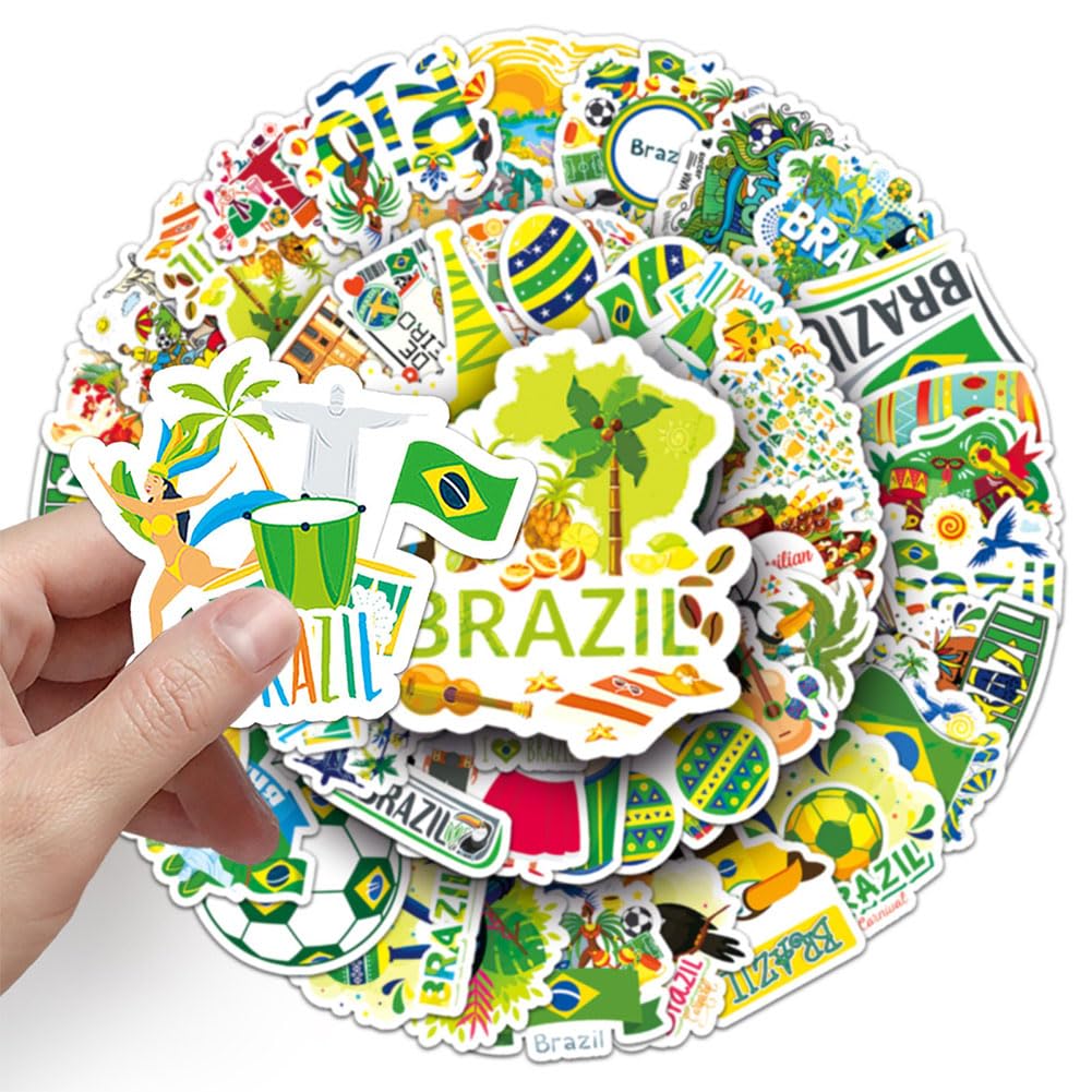 JUJUMAY Brazil Waterproof Vinyl Stickers - 50Pcs Decals for Water Bottles, Laptops, Cars, and More - Model RF-20231121-A04